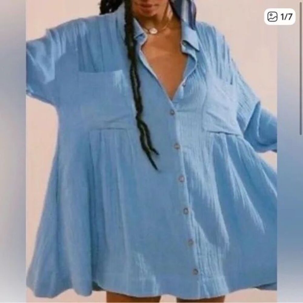 Free People The Voyager Shirtdress blue size L